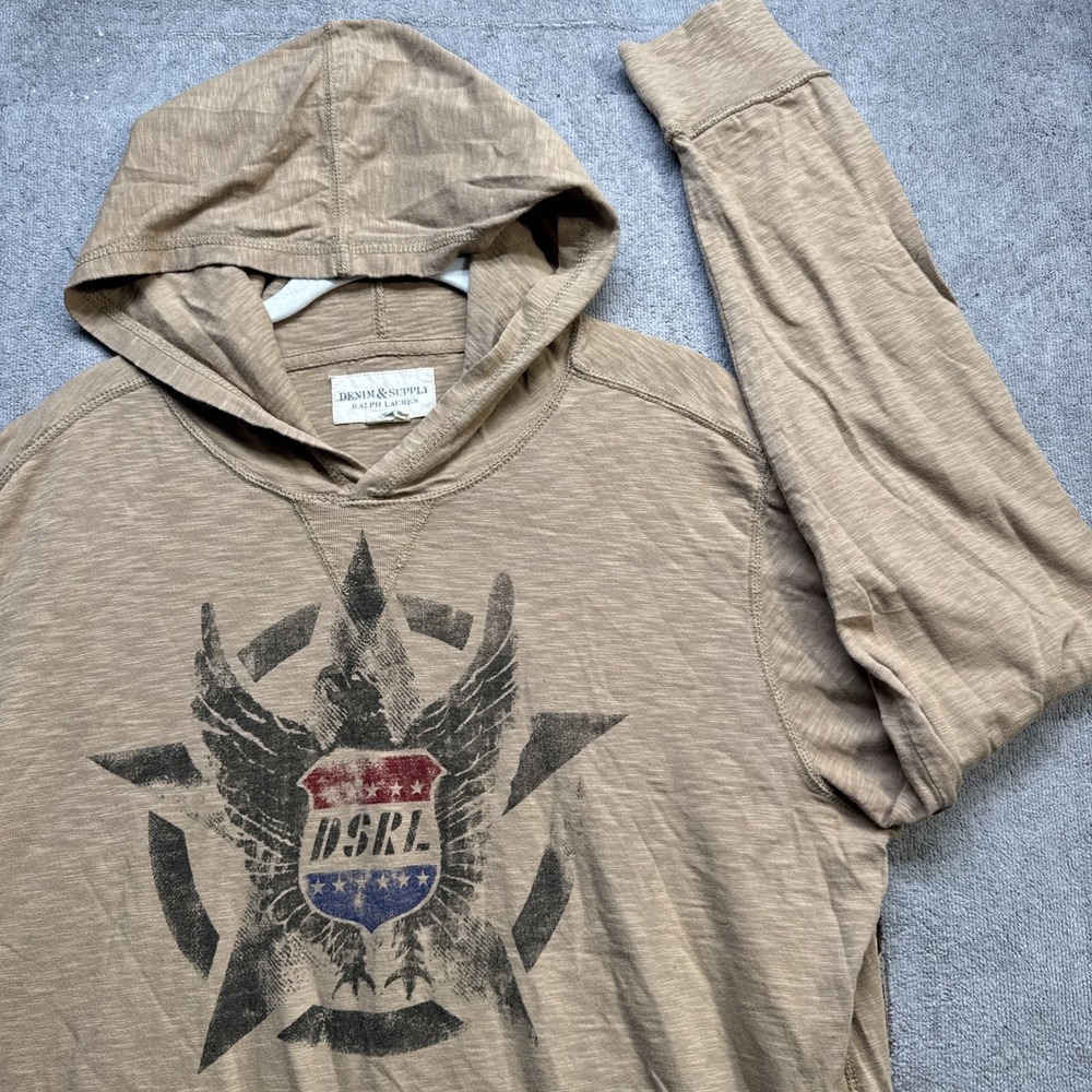 Denim & Supply Ralph Lauren Hooded Graphic Pullover Hoodie Khaki Eagle Large